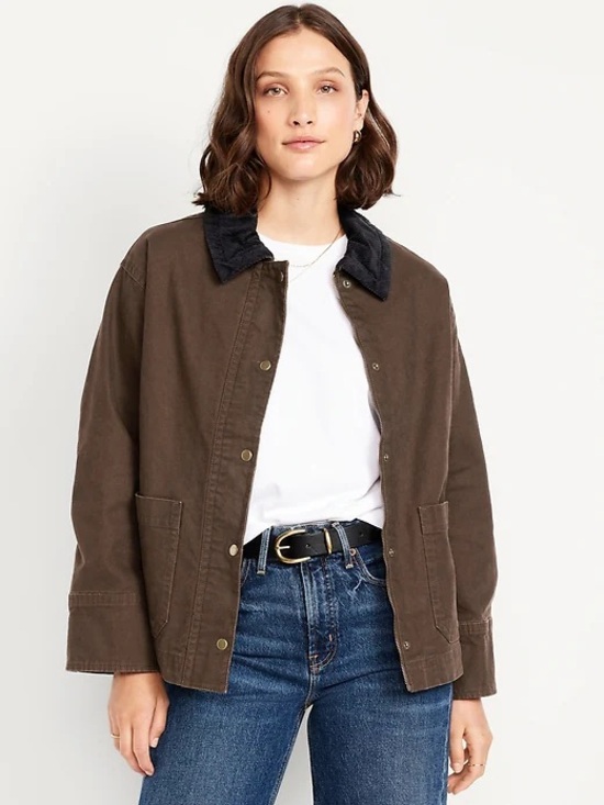 Old Navy Jackets & Blazers - Old Navy Brown Black Corduroy Canvas Barn Jacket Size S